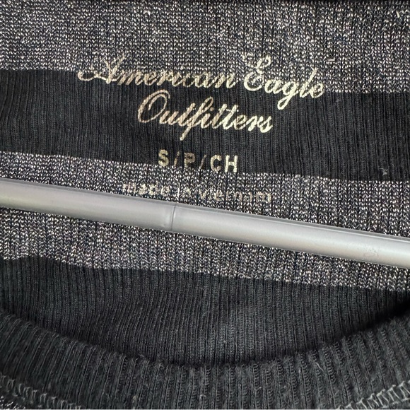 American eagle sparkly top striped grey and black glitter scoop neck lightweight - Picture 5 of 6